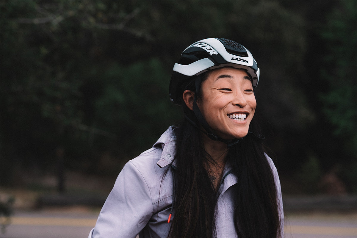Josie Fouts wearing a Lazer Bullet aero helmet